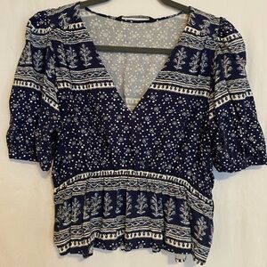 Navy Blue and White Patterned Zara Top